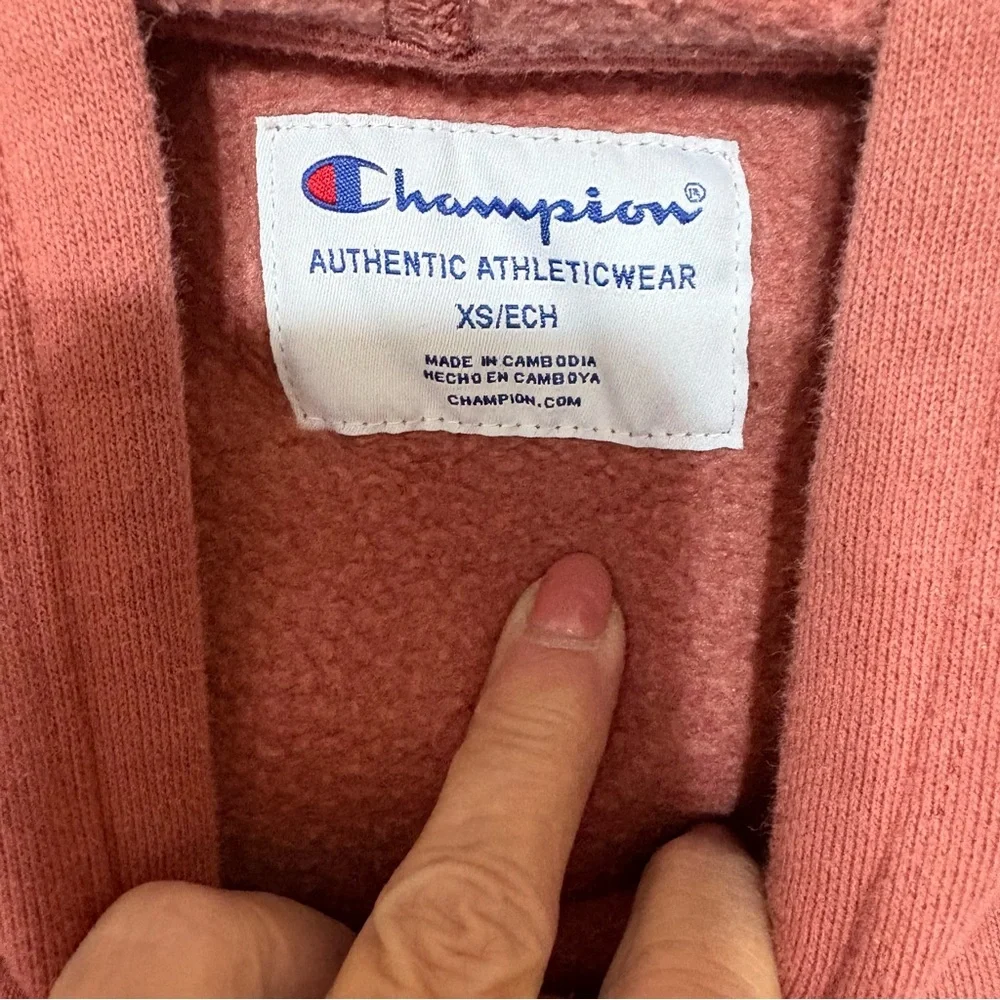 Champion Women's Powerblend Fleece Hoodie in Sandalwood Red. - Picture 4 of 8